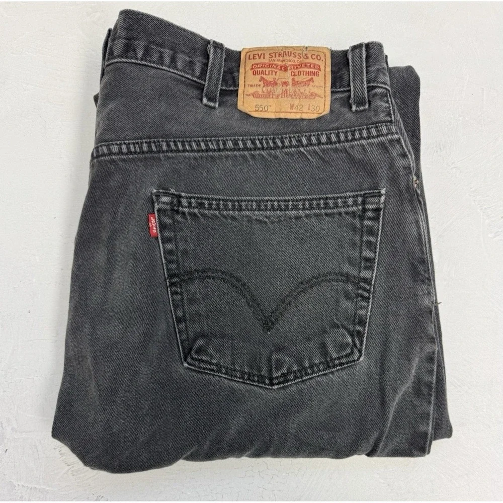 Levi's 550 Men's Jeans 38x27 Faded Black Straight Relaxed Cotton Denim Classic